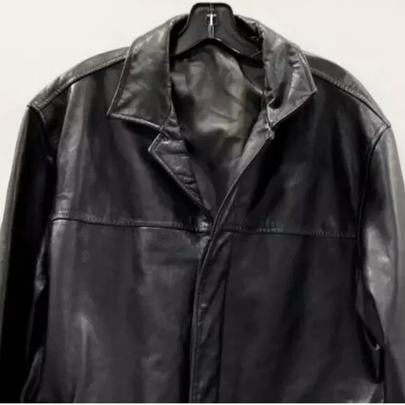 Vintage Y2K Banana Republic Leather Jacket L Blazer Men’s Moto Western Trench - Picture 2 of 10